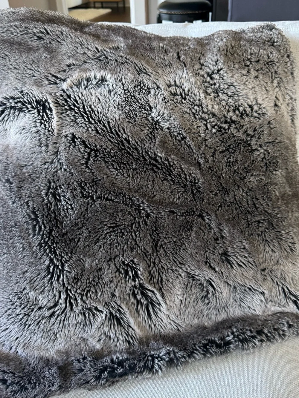 Pottery Barn Faux Fur Euro Pillow Cover Gray Charcoal 26x26